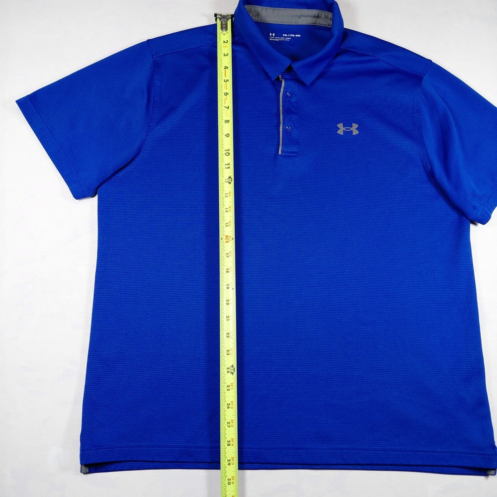 Under Armour Mens XXL Blue Textured Performance Polo Shirt Loose Short Sleeve - Picture 8 of 11
